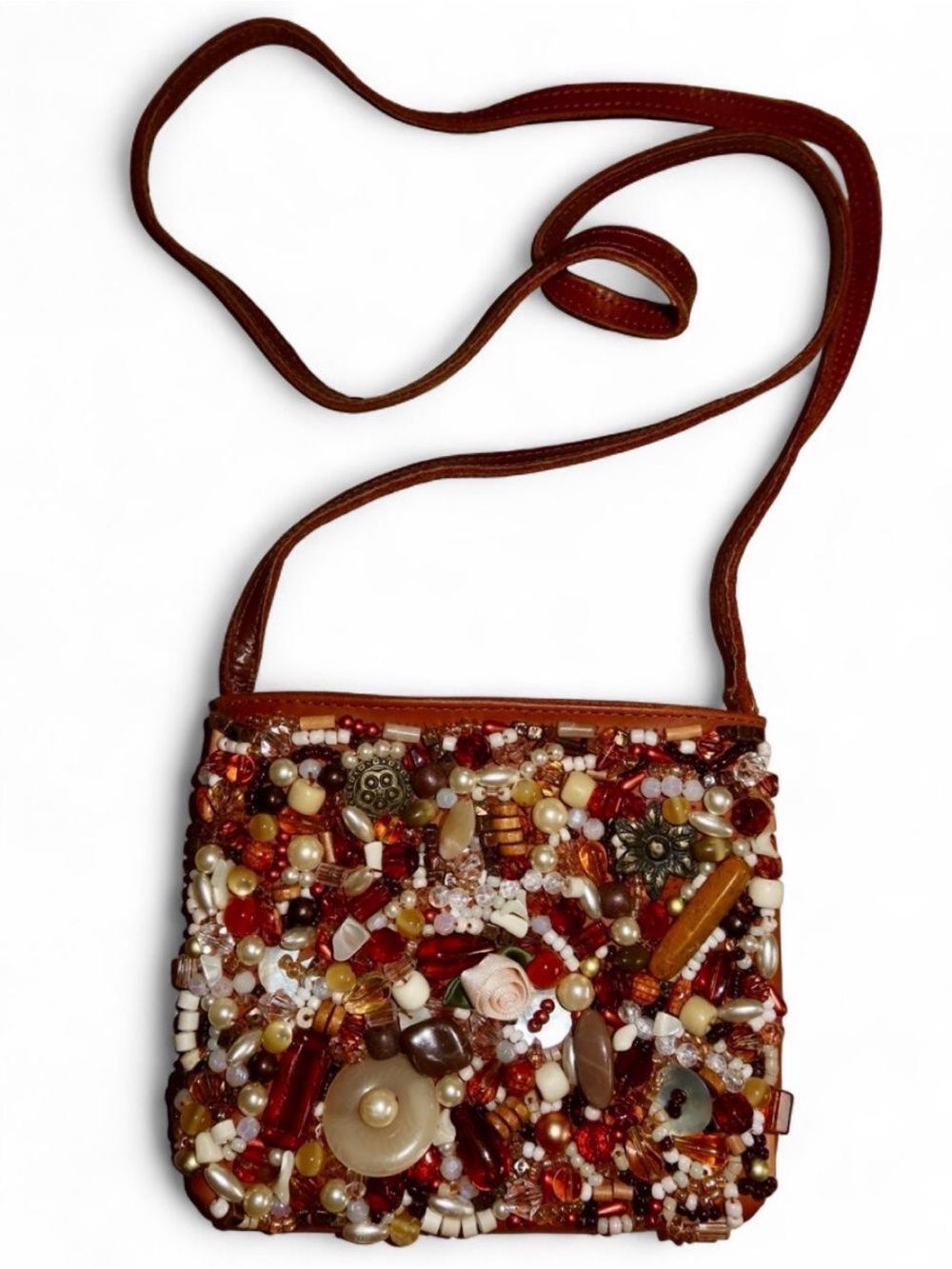 100% Handmade Leather Beaded Bag